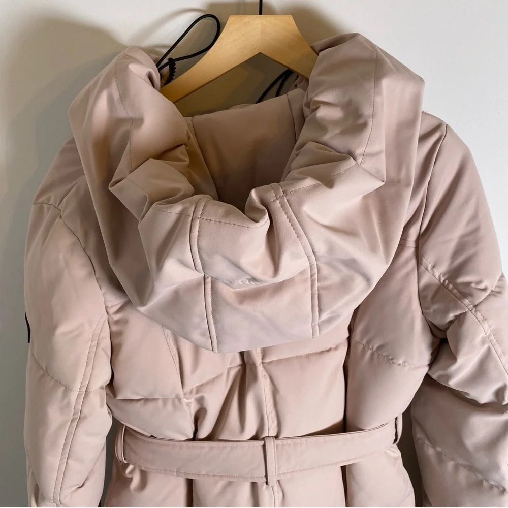 Sam Edelman Longline Belted Winter Puffer‎ Jacket Coat Blush Pink Size Small NWT